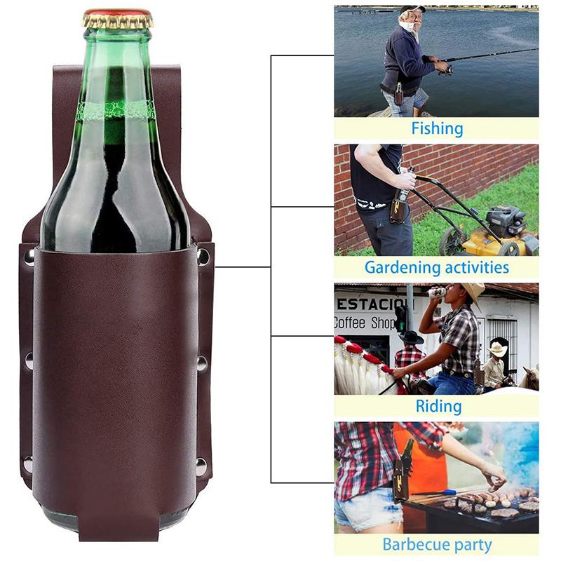 Holster de Ceinture en Cuir PU pour Bouteille de Bière Sac de Ceinture Portatif pour Bière Housse de Protection pour Bouteille de Boisson d'Extérieur Style Suspendu à la Taille Sac de Ceinture pour Bière
