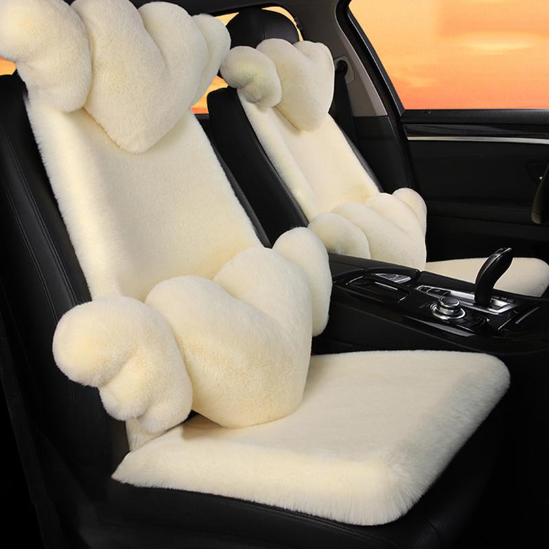 New Winter Car Plush Seat Cushion Heart Shaped Head Pillow Neck Pillow Waist Support Cushion Thickened Warm Universal Seat Cover