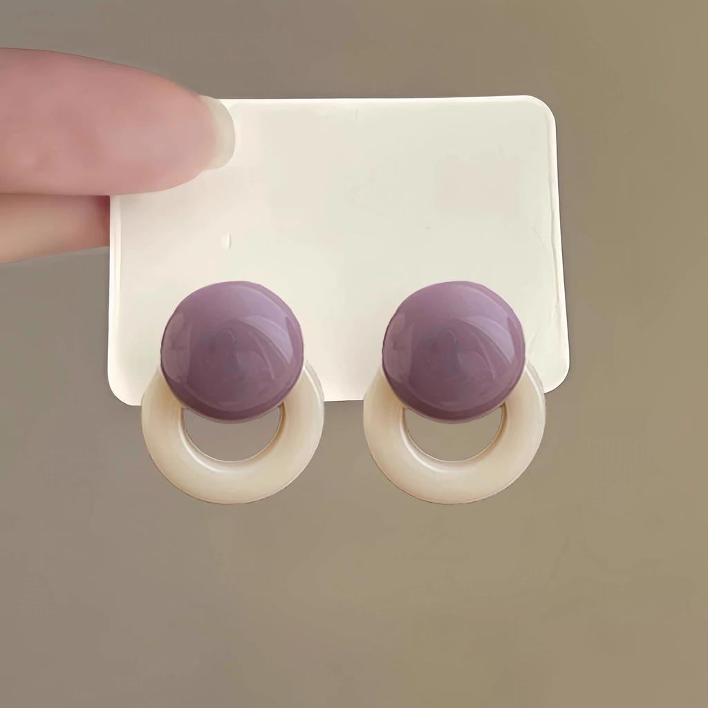 French Style Y2k Candy Color Round Circle Stud Color-blocking for Women Design Resin Geometric Vacation Style Earrings Jewelry