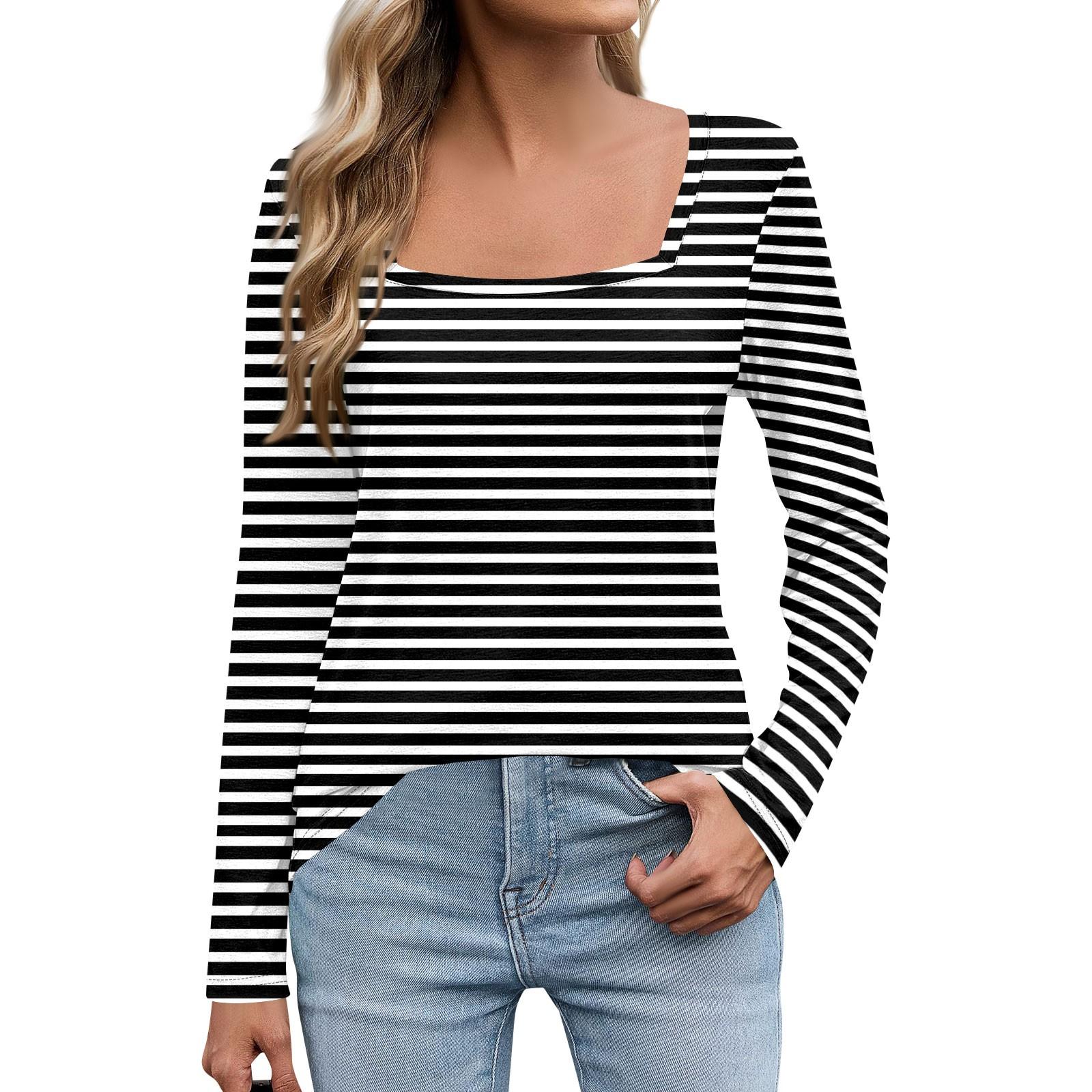 

Женская мода с длинным рукавом и квадратным вырезом, пуловер с принтом, футболка, топ S чёрный