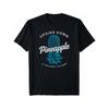 Men's Retro Pineapple Pattern T-Shirt Soft Cotton Casual Summer Style Black with Blue Pineapple Design