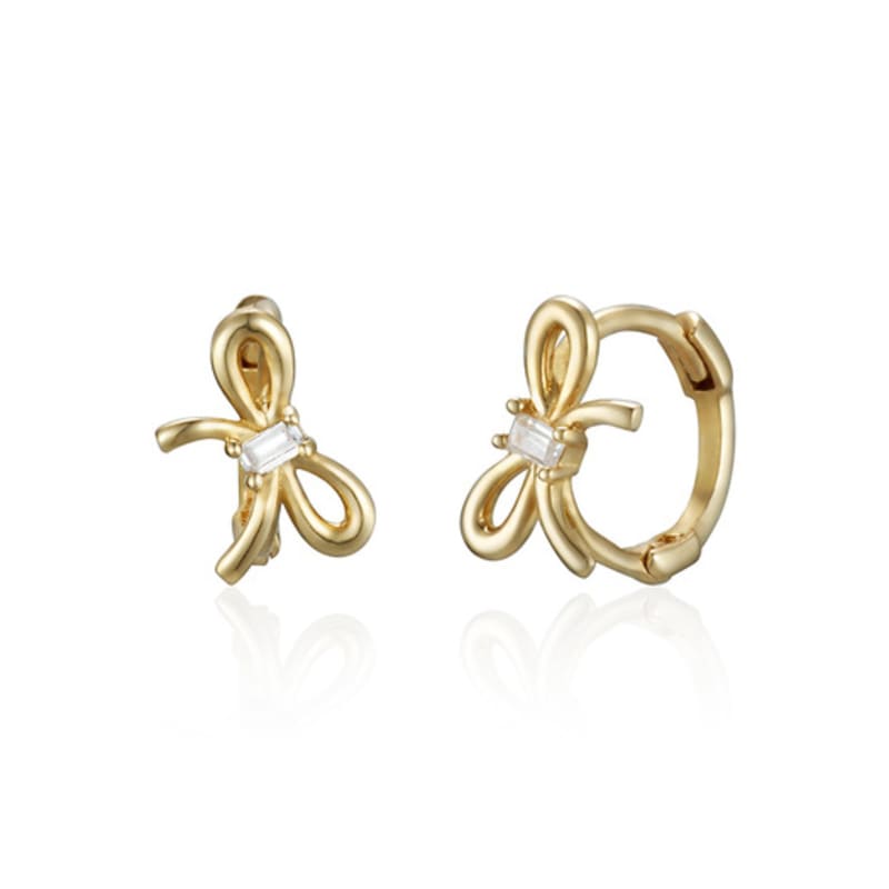 LUNNE 14k Baguette Stone Ribbon One-Touch Earrings (14k Gold) #LFE11