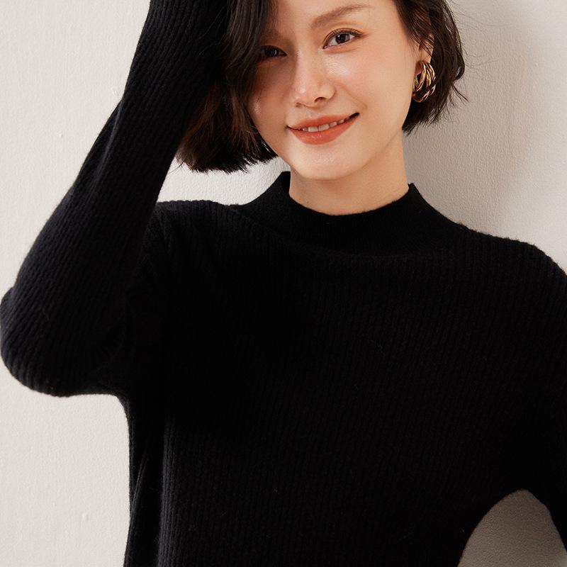 European Style Women's Slim-Fit 35% Cashmere Sweater - High-Neck Knit Base Layer for Autumn and Winter