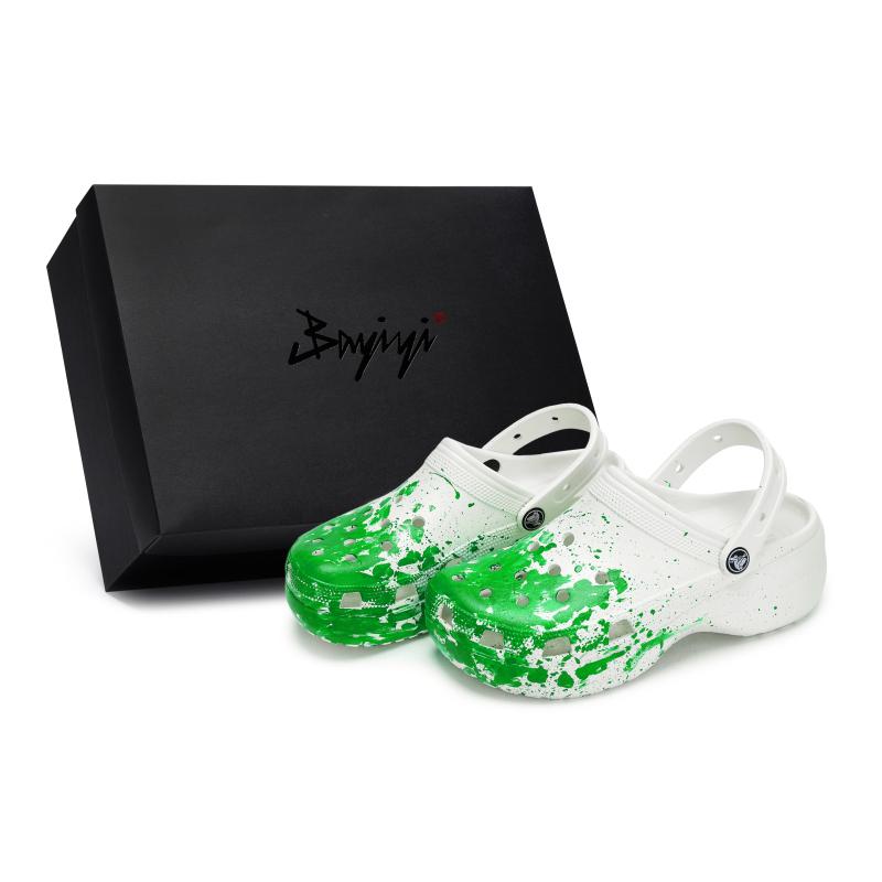 Crocs Classic clog 811 Made in Harmony Live Special Shoe Box Fluid Splash Ink Comfort Hole Shoes Women's White Green