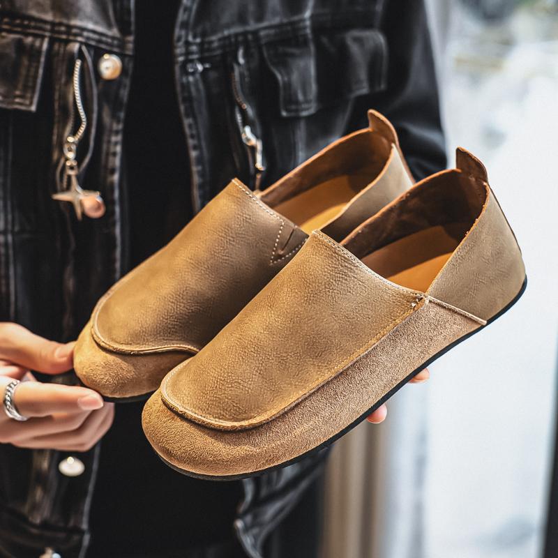 Men’s Retro Moccasins Shoes Fashion Casual Slip On Flats Driving Shoes Black Khaki Wide Head Shoes Plus Size