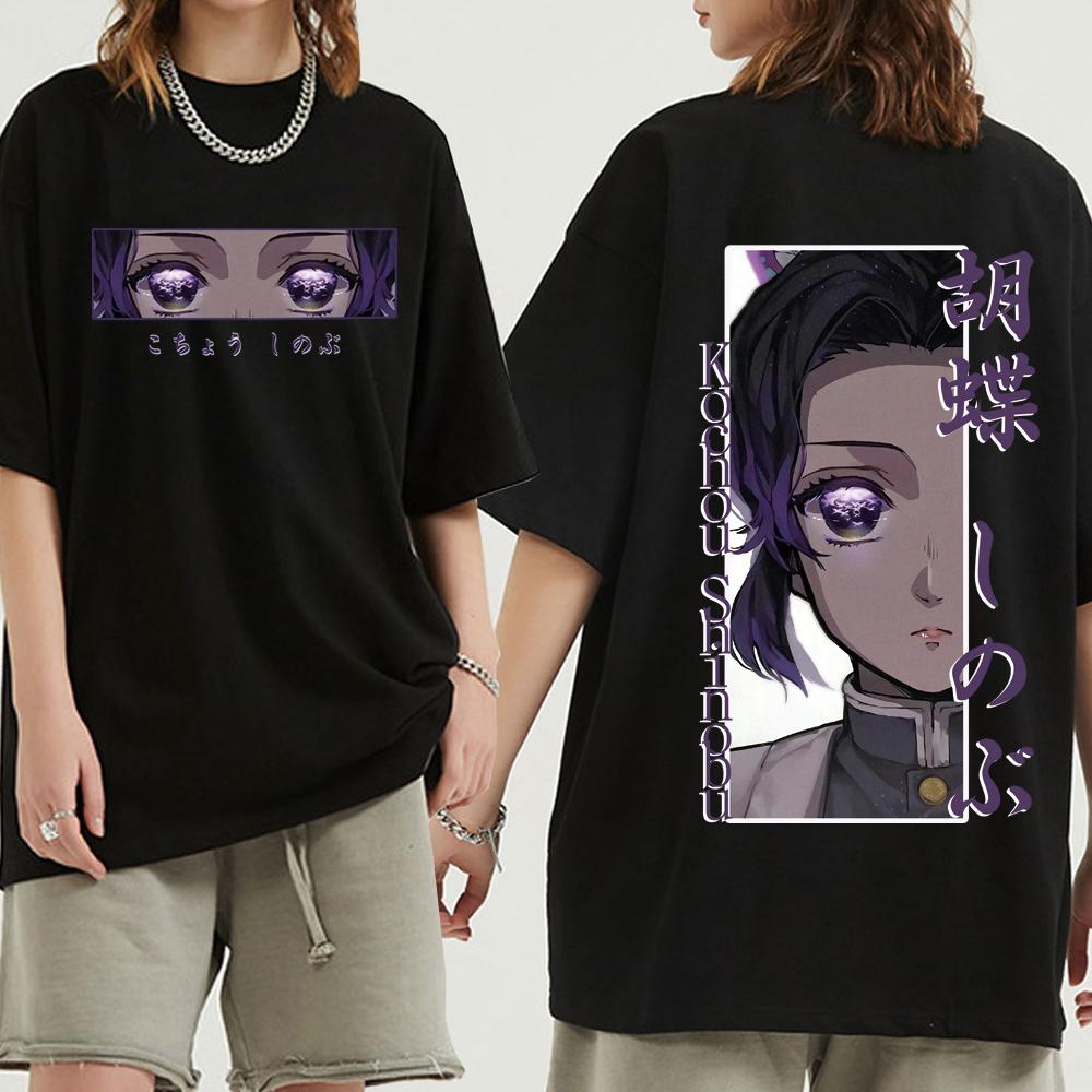 

Anime Kochou Shinobu Print T-Shirt Harajuku Anime Eyes Short Sleeve Demon Slayer Fashion Summer Unisex Shirt S