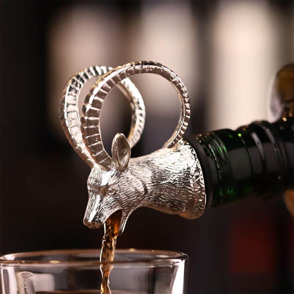 Zinc Alloy Animal Head Wine Pourer Resuable Bar Tool Alcohol Pourer Silver 3D Animal Wine Bottle Dispenser Party