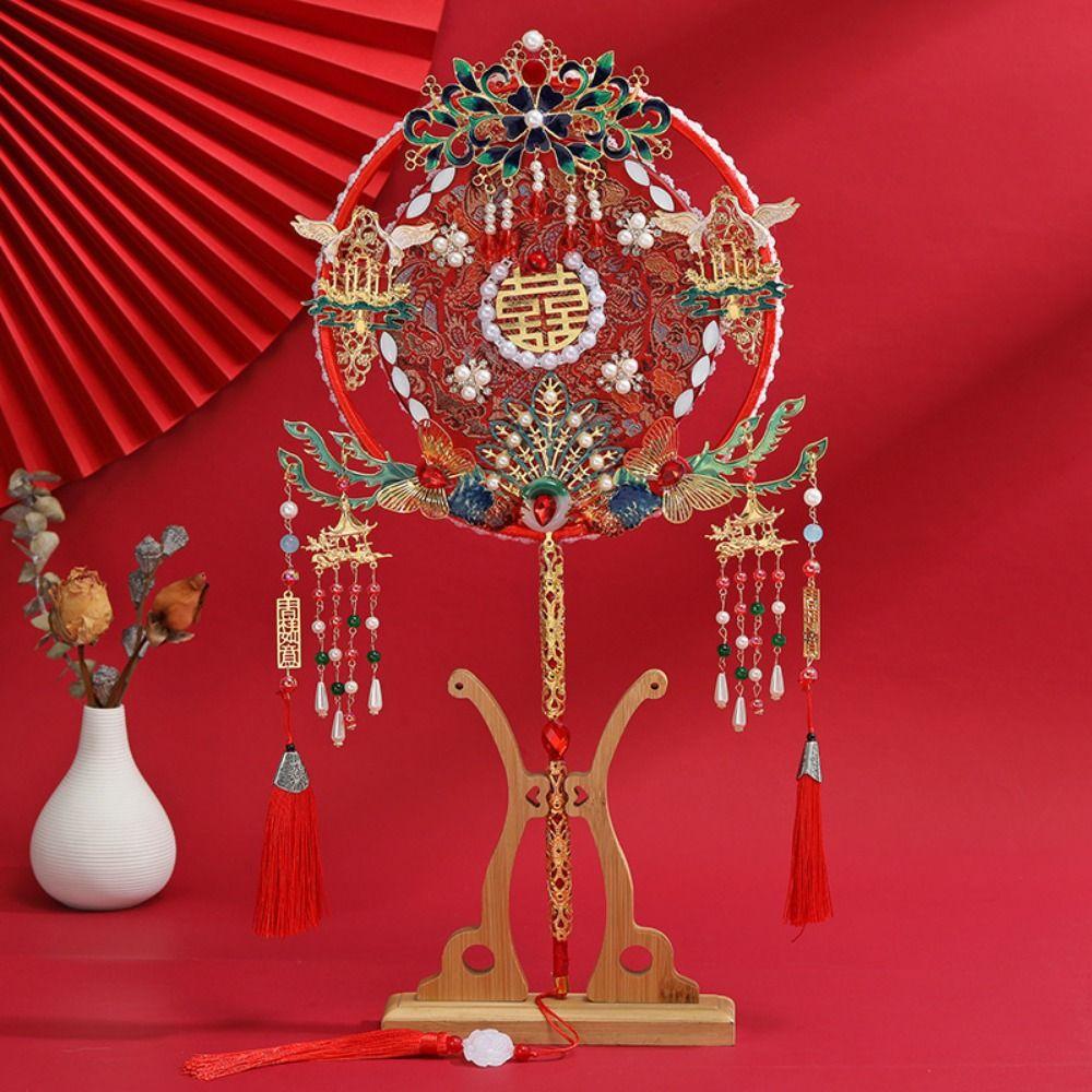 Long Handle Wedding Show Fan Antique Style Decorative Fan Bride Hand Held Fan  for Covering Face