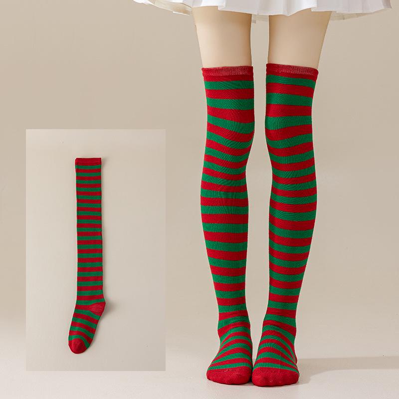 Damen Overknee Socken mit Kreuzstreifen für Halloween, Weihnachten, Karneval, Tanz und Japanische Festivals