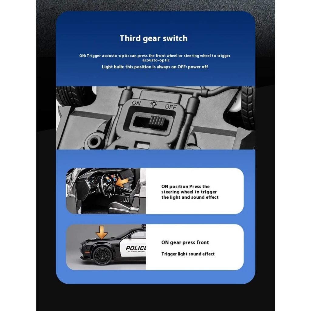 1/22 Dodge Challenger Redeye Hellcat Poliție Aliaj Mașină Sport Model Diecast Sunet & Lumină Jucărie Colecționează Exponat Ornament Cadouri