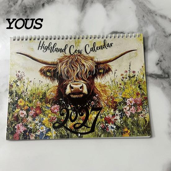 Monthly Planning Calendar Highland Cow 2027, 12 Month Wall Hanging Planner with Professional Large Daily Blocks, Home Office Organizer, Lover Gift Ink