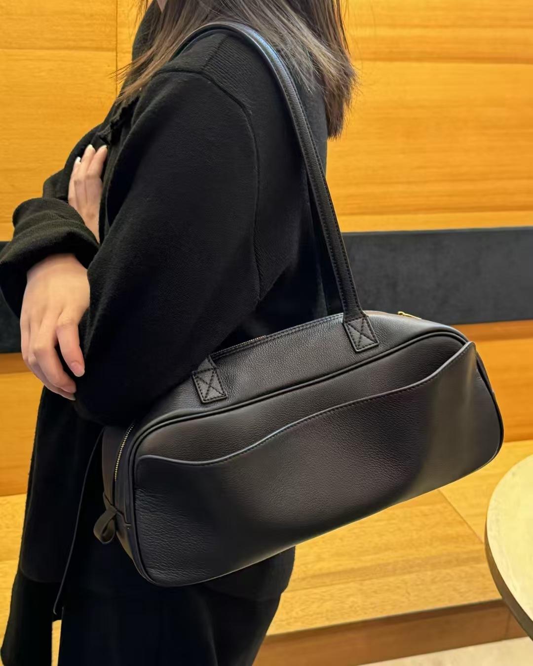 

Новая сумка через плечо из премиальной кожи для боулинга, универсальная трендовая сумка чёрный