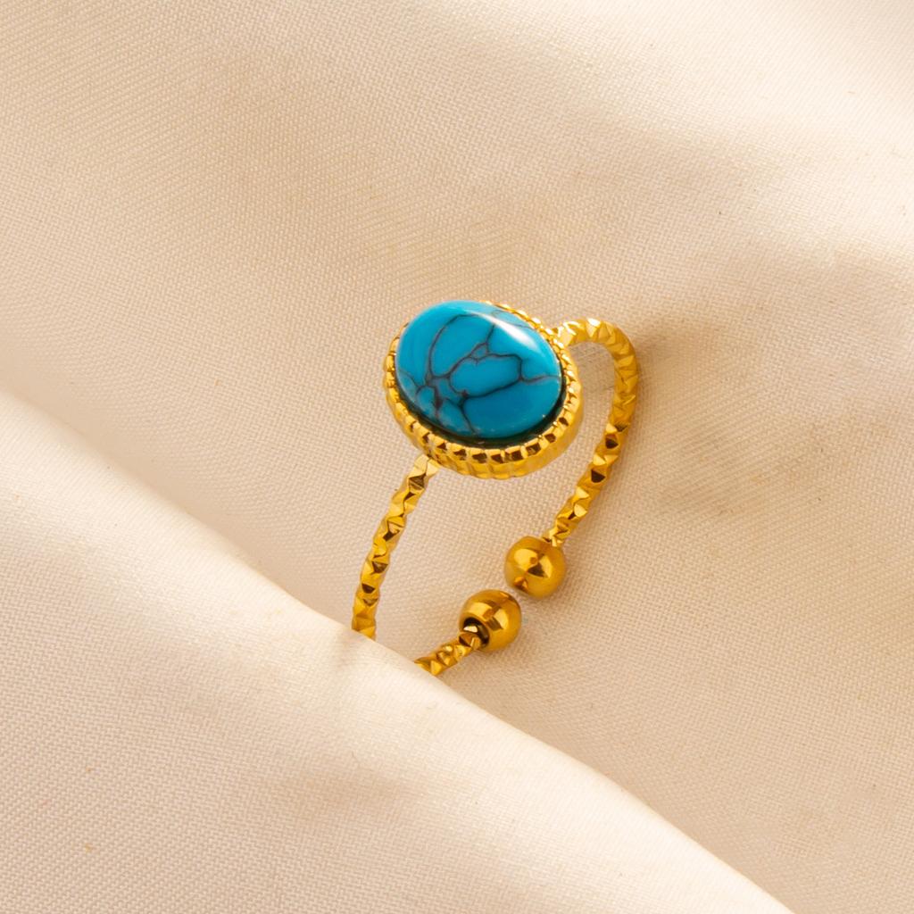 1pcs Blue Stone Ethnic Vintage Open Adjustable Sun Heart Star Stainless Steel Rings For Women Men Accessories Jewelry Bague Gift