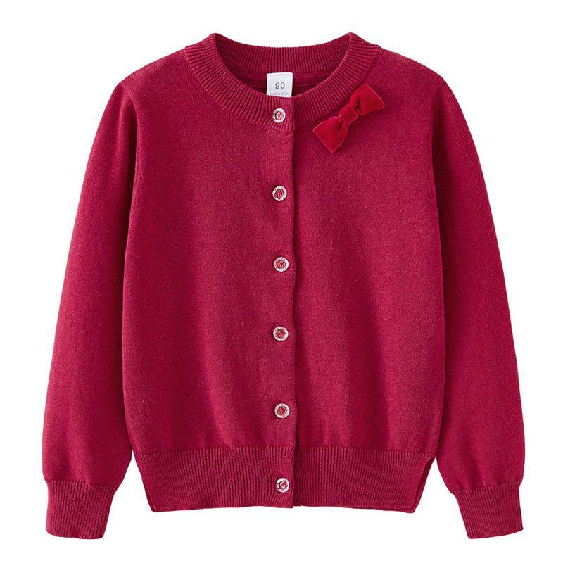 Spring and Autumn Children's Bow-Knot Long-Sleeve Sweater Coat, Pure Cotton Girls' Knitted Cardigan, Red New Year Outfit