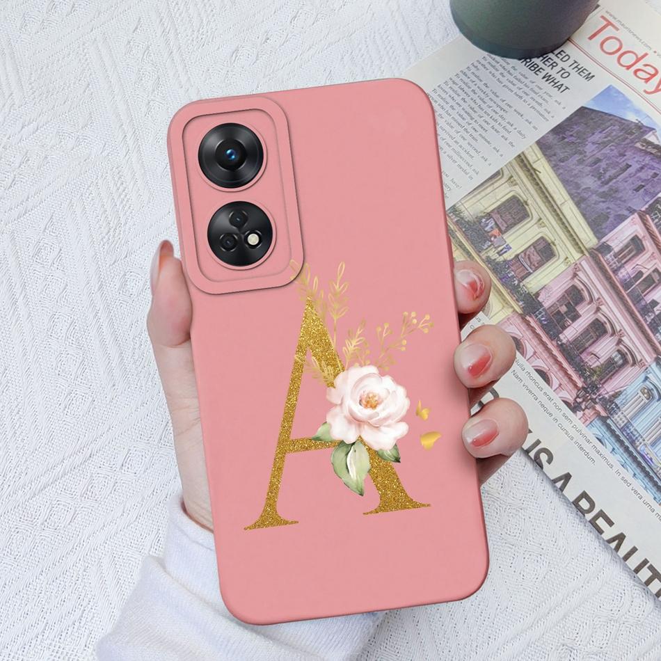 For Oppo Reno 8T 8Z Phone Case Personalized 26 Letter Liquid Silicone Anti Slip Black Cover For OPPO Reno8T 8 Z Lite Coque Funda