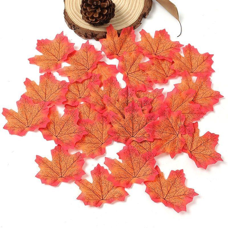 50/100Pcs Artificial Silk Maple Leaf Autumn Fake Leaves Garland Maple Leaves Vine Thanksgiving Halloween Wedding Party Decor