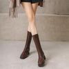 Krazing Pot Microfiber Autumn Winter Shoes Thick Med Heels Size 43 Chelsea Boots Apricot Zipper Mid-calf Boots