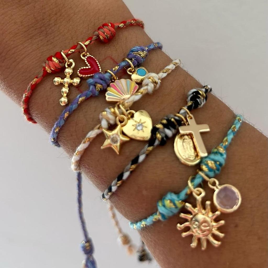 New Chinese Dopamine Color Rope Bracelet Dot Diamond Pentagram Cross Necklace 18K Gold