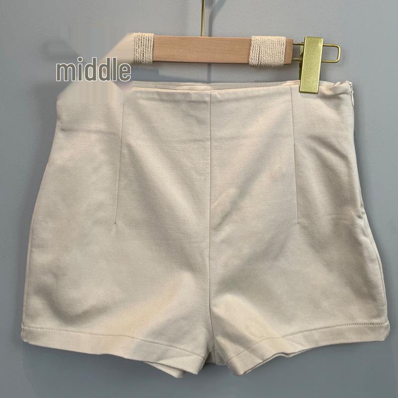 

Шорты с высокой талией, корейские, для пышных форм, с эффектом лифтинга ягодиц - Однотонные шорты-хотпентс Small бежевый