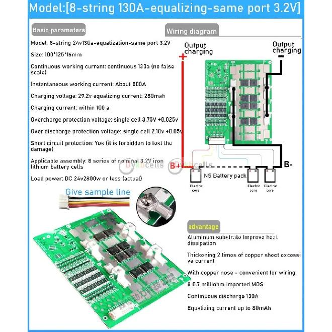 6S 7S 8S 24V 50A 100A 130A 230A 300A Li-ion Lifepo4 Lithium Battery Protection Board BMS Balance MOS Electrical Tool RV Inverter