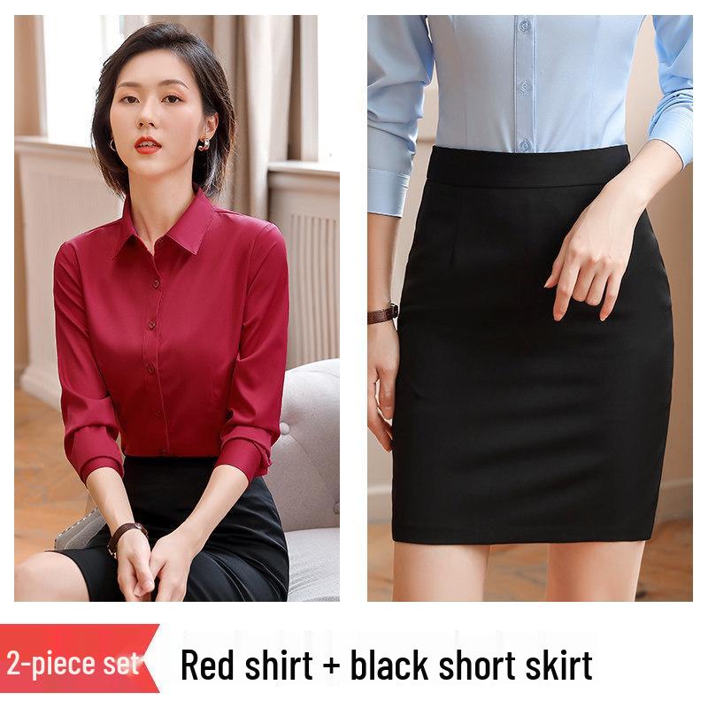 2025 Women's Non-Iron Long-Sleeve Slim Fit Business Shirt - Autumn Professional Micro-Elastic Workwear