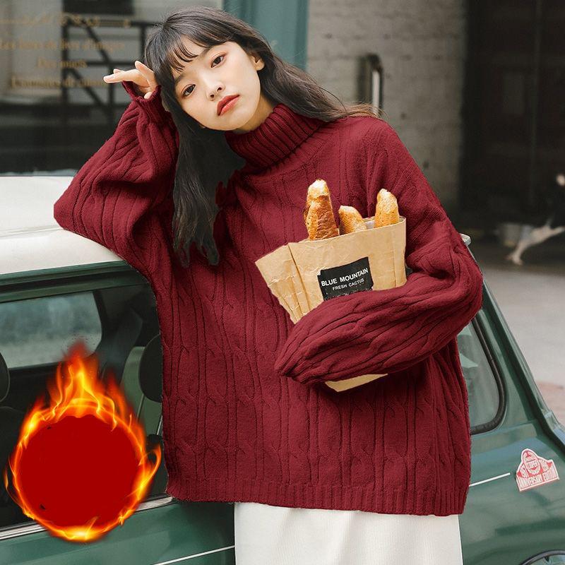 Sweater Sous Pull Rouge Femme Sous-pull Chaud Col Roulé Maille