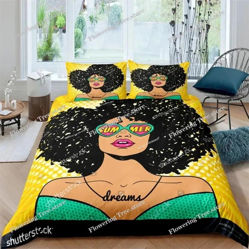 3D Sexy Girl Duvet Fashion African Black Woman Bedding Set Microfiber Comforter Cover Full King For Black Girls Women Gift 025