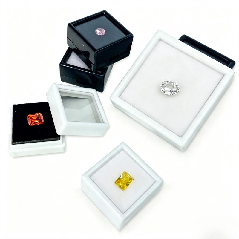 1Pc Acrylic Transparent Jewelry Display Box With Foam Pad Bare Stone Gem Diamond Storage Container Case Jewelry Packaging Box