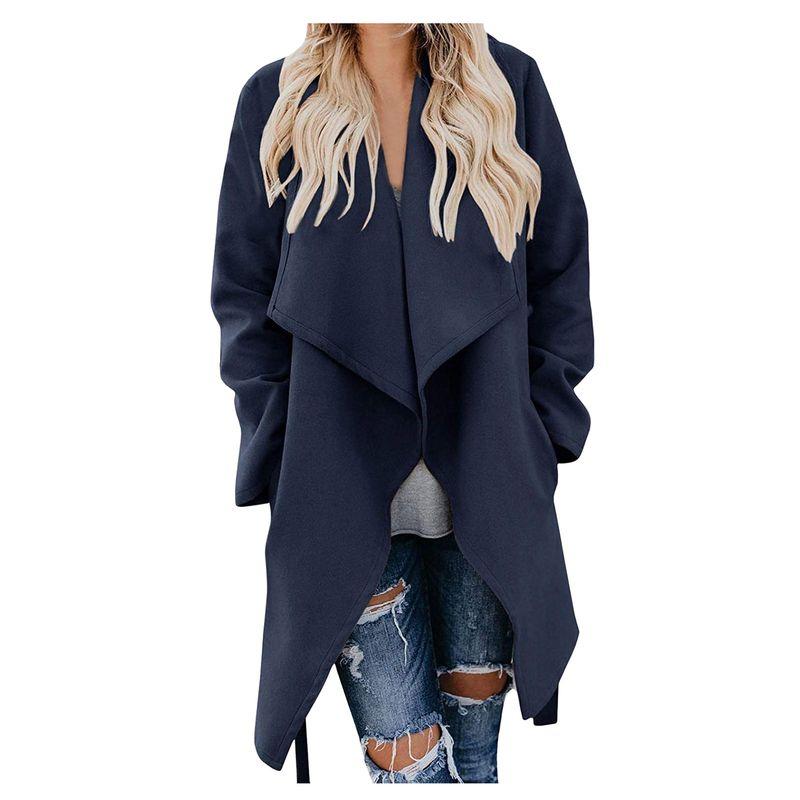 

Plus Size Mid Length Long Length-Hem Irregular Woolen Coat Navy blue 4XL