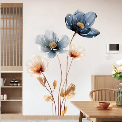 Yousheng 3D Flower Wall Stickers Removable Waterproof Floral Wall Decal Gold Blue White Peel And Stick Flower Mural for Bedroom Living Room Office
