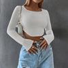 Mulheres pescoço quadrado vintage sólido camisola pullovers casual mangas compridas jumpers outono feminino fino kintting topo