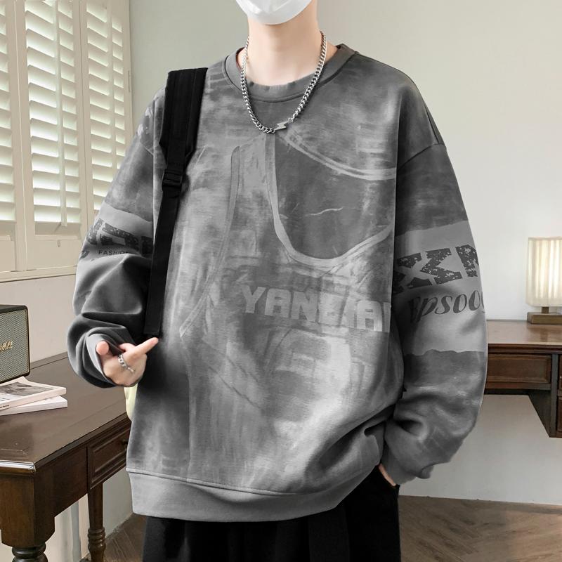 Rundhals Locker Langärmliges T-Shirt Herren Bedruckt Kontrastfarbe Vielseitiges Pullover-Top