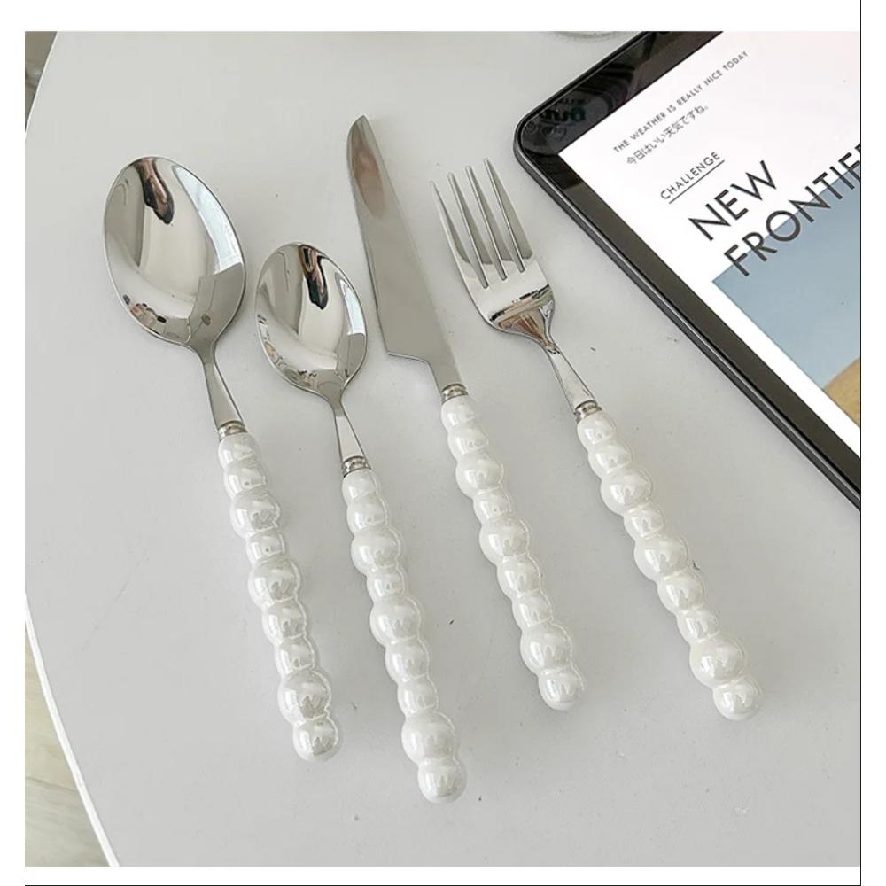 1 Stk. Einzigartiges Perlenförmiges Besteckset mit Keramikgriff Steakmesser, Dessertgabel und Löffel Kreative Küchenwerkzeuge
