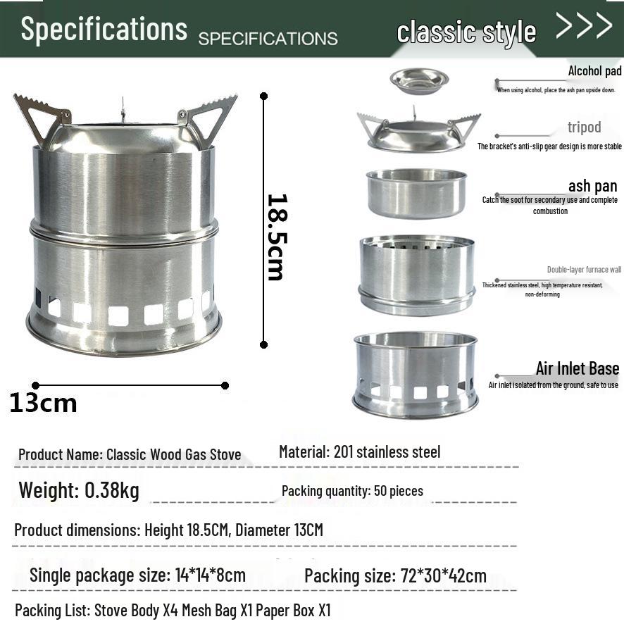 Compact Stainless Steel Folding Wood & Alcohol Stove for Outdoor Camping