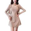2026 Spring/Summer Elegant Two-Piece Cardigan & Slim Camisole Short Dress Set, European & American Style, Long Sleeve