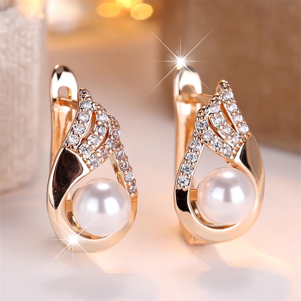 White Zircon Simulated Pearl Cute Angel Wings Hoop Earrings For Women Vintage Gold Silver Color Ear Buckle Wedding Jewelry Gifts