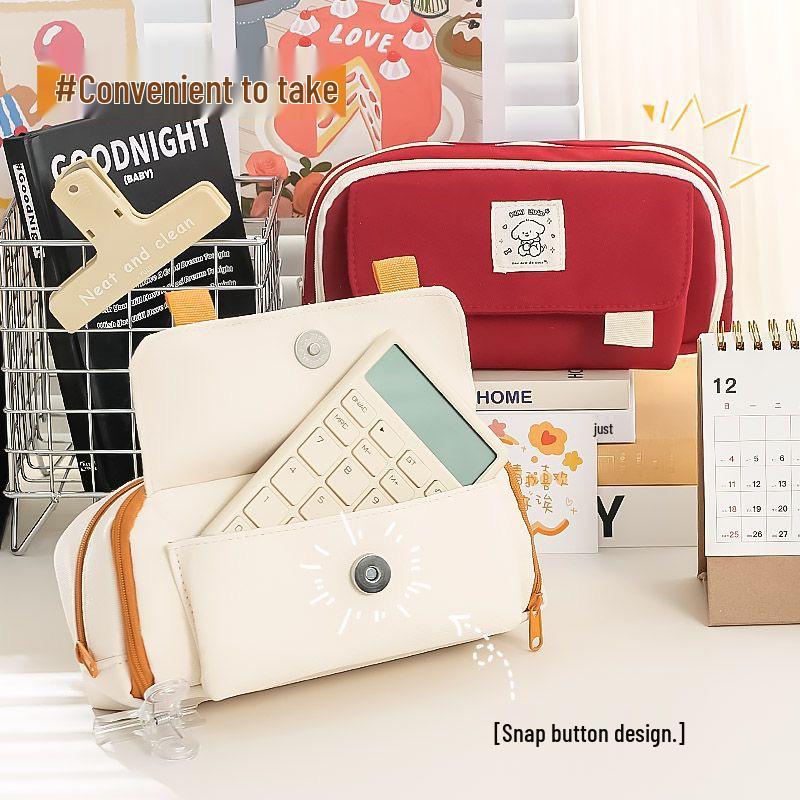 Retro-Style Large Capacity Dog Pencil Case for High School Girls