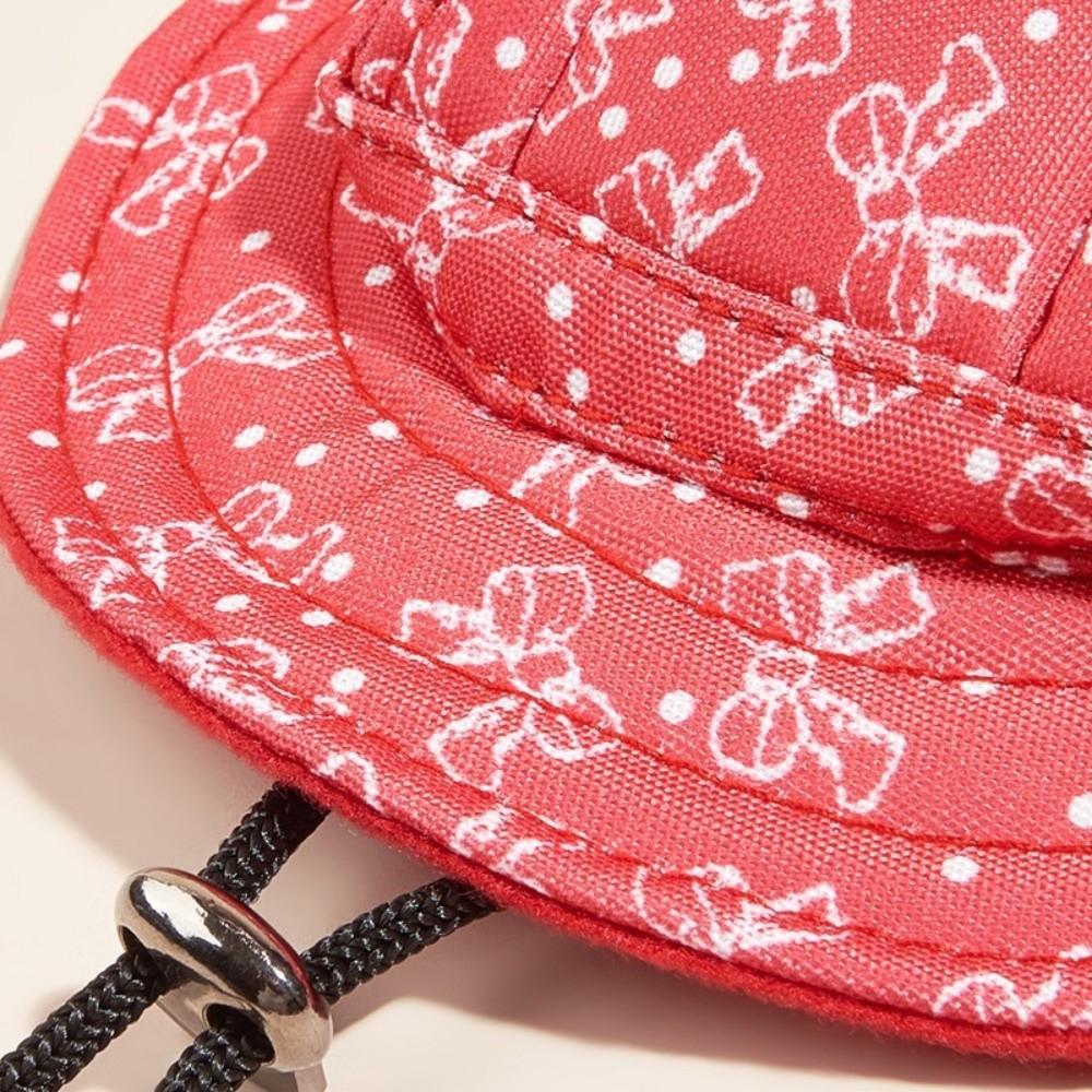 Soft Cartoon Animal Dog Fisherman Hat Adjustable Red Bow Dog Sunscreen Hat Ear Exposed Comfortable Pet Baseball Cap Photography