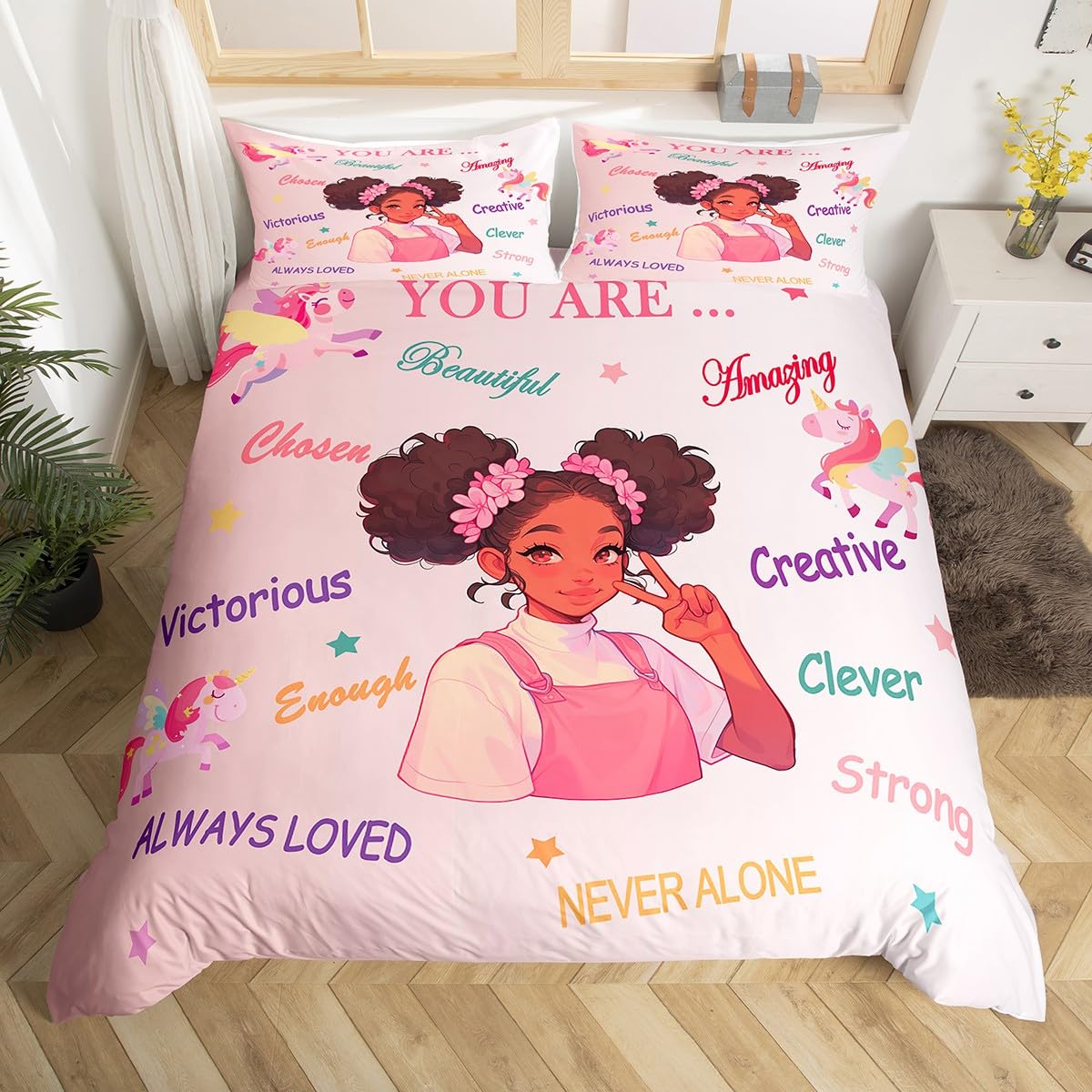 

Fantasy Black Girl Duvet Cover Sets for Kids Girls Women Teens Lightweight Quilt Covers African American Black Girl Bedding Sets EU SK(260x220cm)