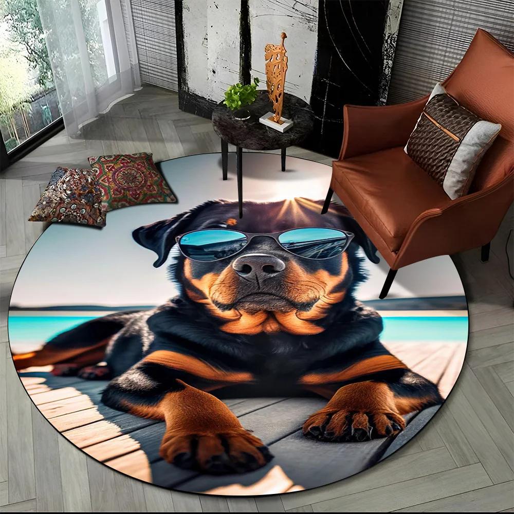 Cute Dog Samoye,Chihuahua,Koki Pomeranian Cartoon Round Carpet Rug for Living Room Bedroom Decor,kids Pet Area Rug Non Slip Mat
