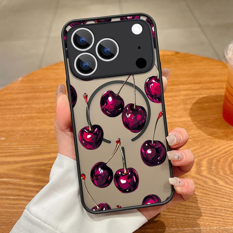 Cherry Bowknots Print Case For iPhone 17 Pro Max Case iPhone 16 15 14 13 Pro Max 17E Magnetic For Magsafe Thin Ring Hybrid TPU+PC Matte Cover