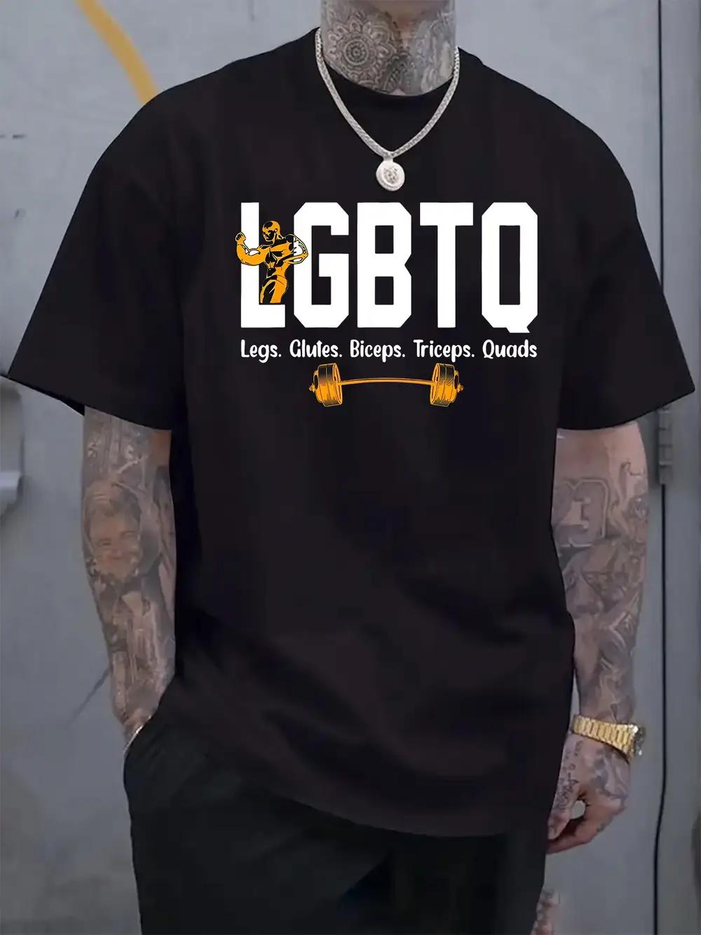 

Round Neck Short Sleeve T-shirt with Fitness and LGBTQ Themed Print - Fashion Regular Fit for Spring/Summer Vacation L