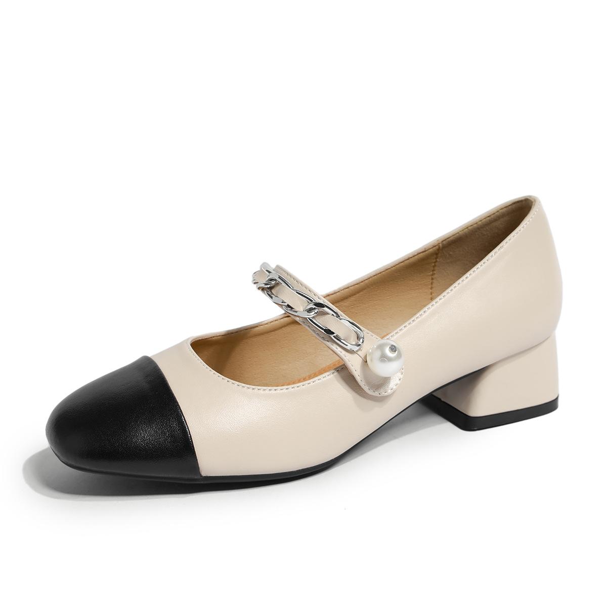 

Mary Jane single shoes women s summer leather women s shoes light mouth thick heel small fragrant style round head temperament high heels women s high 39