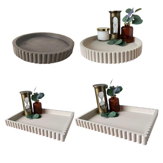 Round Rectangle Decorative Tray Multi-purpose Jewelry Trinket Holder Organizer Storage Serving Tray Living Room Kitchen Counter Coffee Centerpiece