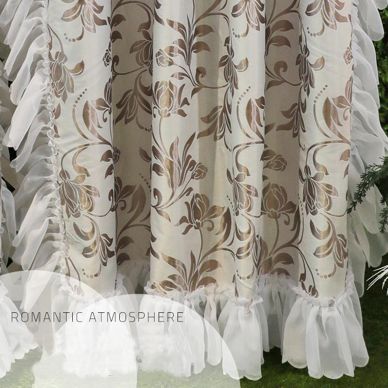 French Rococo Light Luxury Curtain Finished Semi-blackout Vintage Jacquard Princess Lace Hook Punch Bedroom Curtain