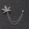 British Style High-end Maple Leaf Brooch with Rhinestone Chain Fashion Vintage Tassel Badge Lapel Pin for Men's Suit Accessories