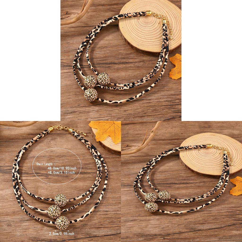 Leopard Print Multilayer Necklace With Geometric Design For Women Fashion Accessories