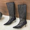 Fashion Eilyken Autumn Street Style Design Breathable Mesh Women Knee-High Boots Pointed Toe Thin Low Heels Sandals Booties Ladies Shoes
