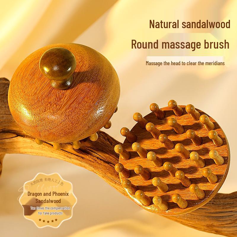Sandalwood Round Disc Scalp Massage Comb for Hair Nourishing and Follicle Health