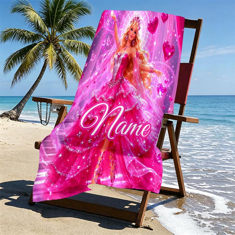 Custom Name Personalized Barbie Print Beach Towel, for Trip Camping Beach Party Home Decor, Birthday Gift for Family & Friends